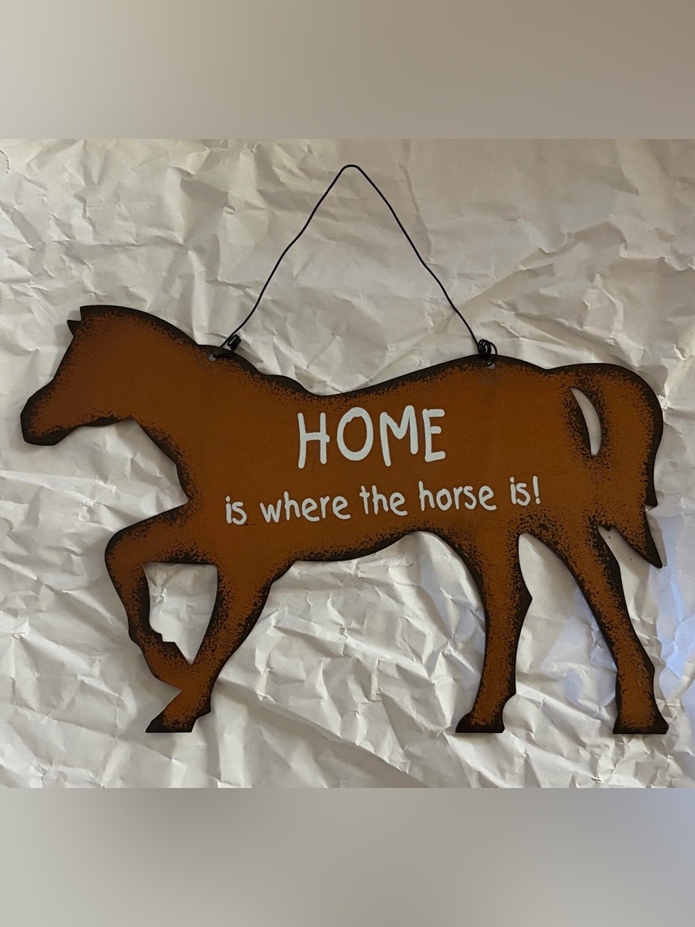 Rust Brown Horse Silhouette Wall Sign - 'Home is where the horse is!'